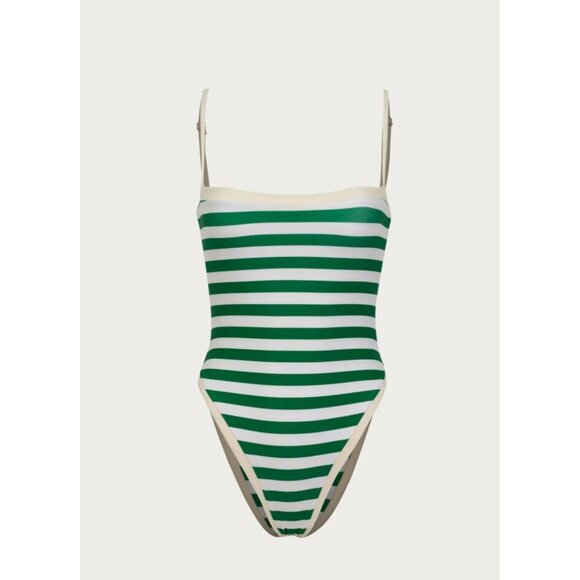 SAME Los Angeles Swim Womens One Piece ColorBlock Stripped Green XSmall - Picture 1 of 7